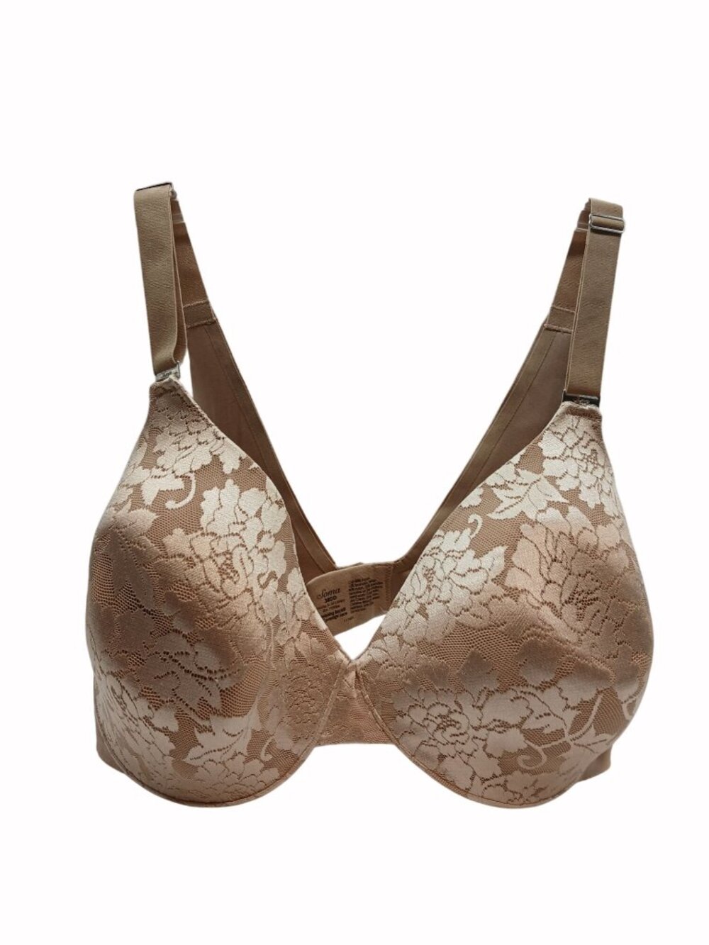 Soma Full Back Coverage Lace Padded Underwire Bra Beige Size 38DD Vanishing